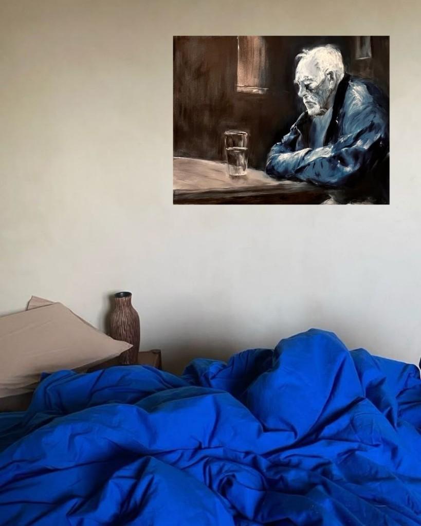 Schilderij peinture painting ‘Bar alone’ – Oil on canvas, Ophalen
