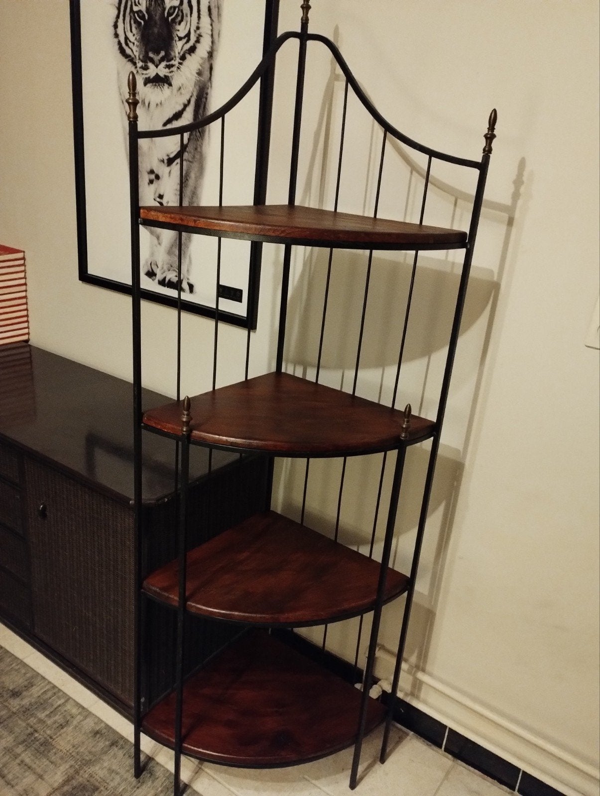Plantenrek etagere....hoekrek.... metaal en hardhout...zgst, Ophalen