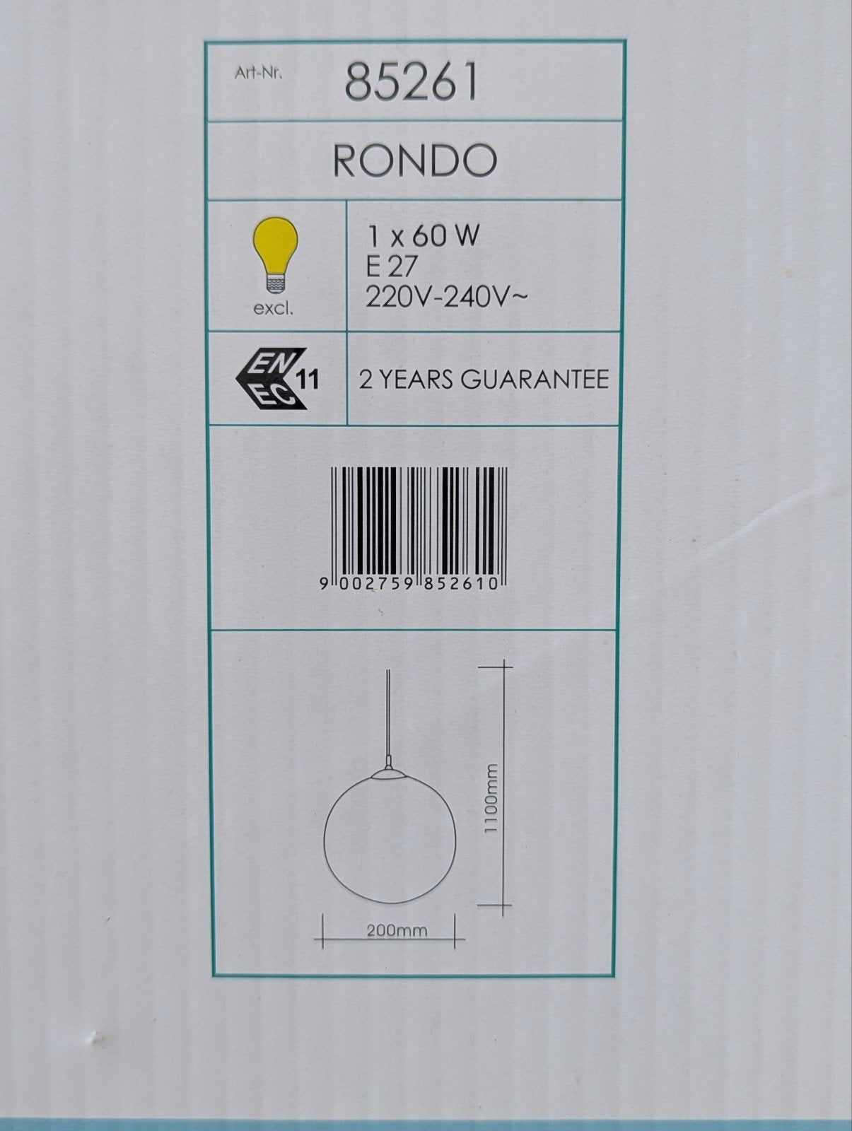 luminaire RONDO 85261, Maison & Meubles, Enlèvement ou Envoi, Comme neuf, Verre, E27 (grand)