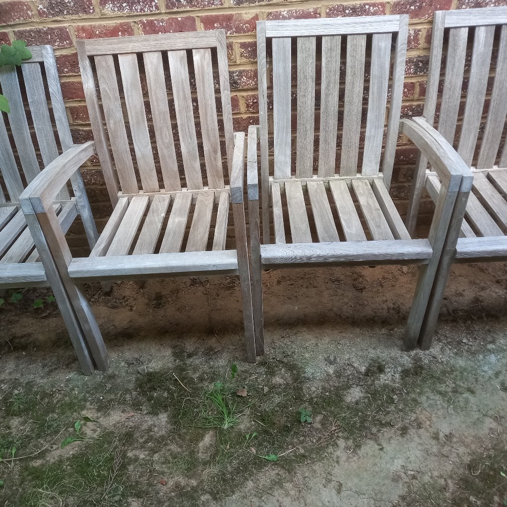 10 chaises de jardin avec accoudoirs teck massif, Jardin & Terrasse, Chaises de jardin, Enlèvement, Bois de teck, Empilable
