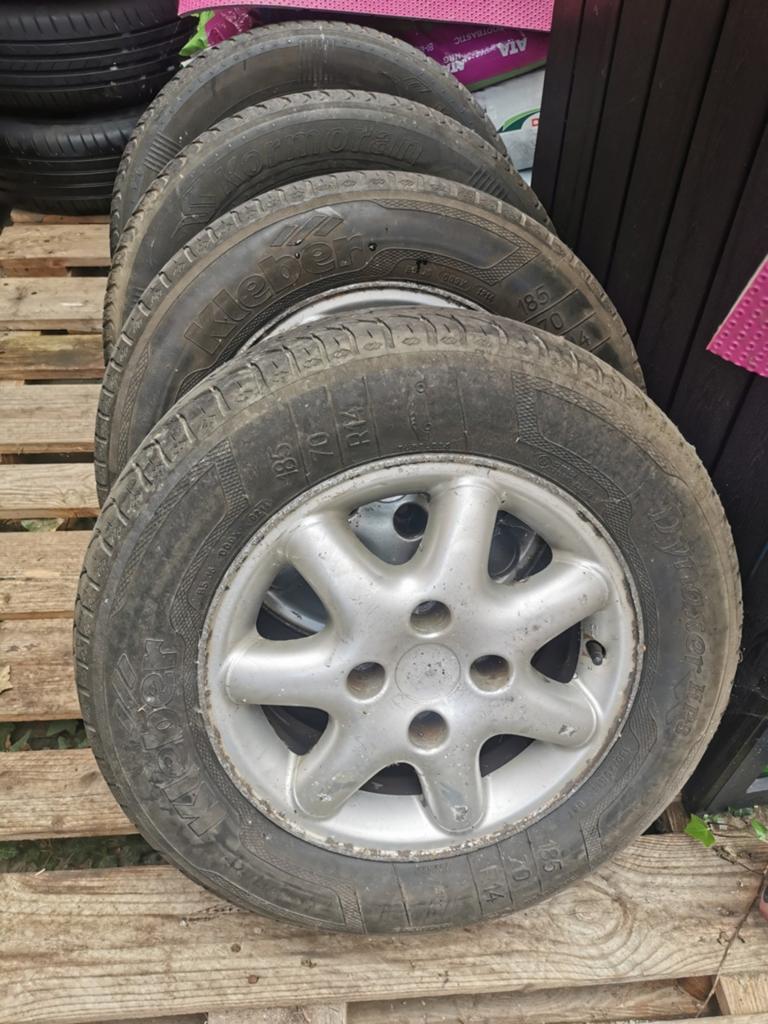 4 aluminium velgen, oude Peugeot Citroën, 4 zeer goede bande, Gebruikt, 14 inch, Banden en Velgen