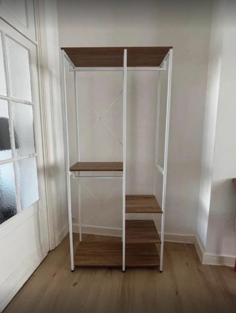 Groot rek van hout en metaal, Huis en Inrichting, Kasten | Kleerkasten, Ophalen, 200 cm of meer, Met plank(en), 50 tot 100 cm