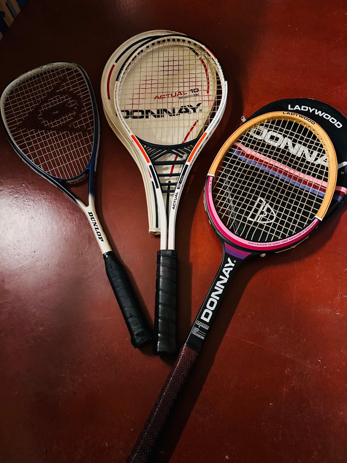 Lot van 3 vintage rackets  2 Donnay tennis & 1 Dunlop squash, Ophalen of Verzenden, Gebruikt, Dunlop