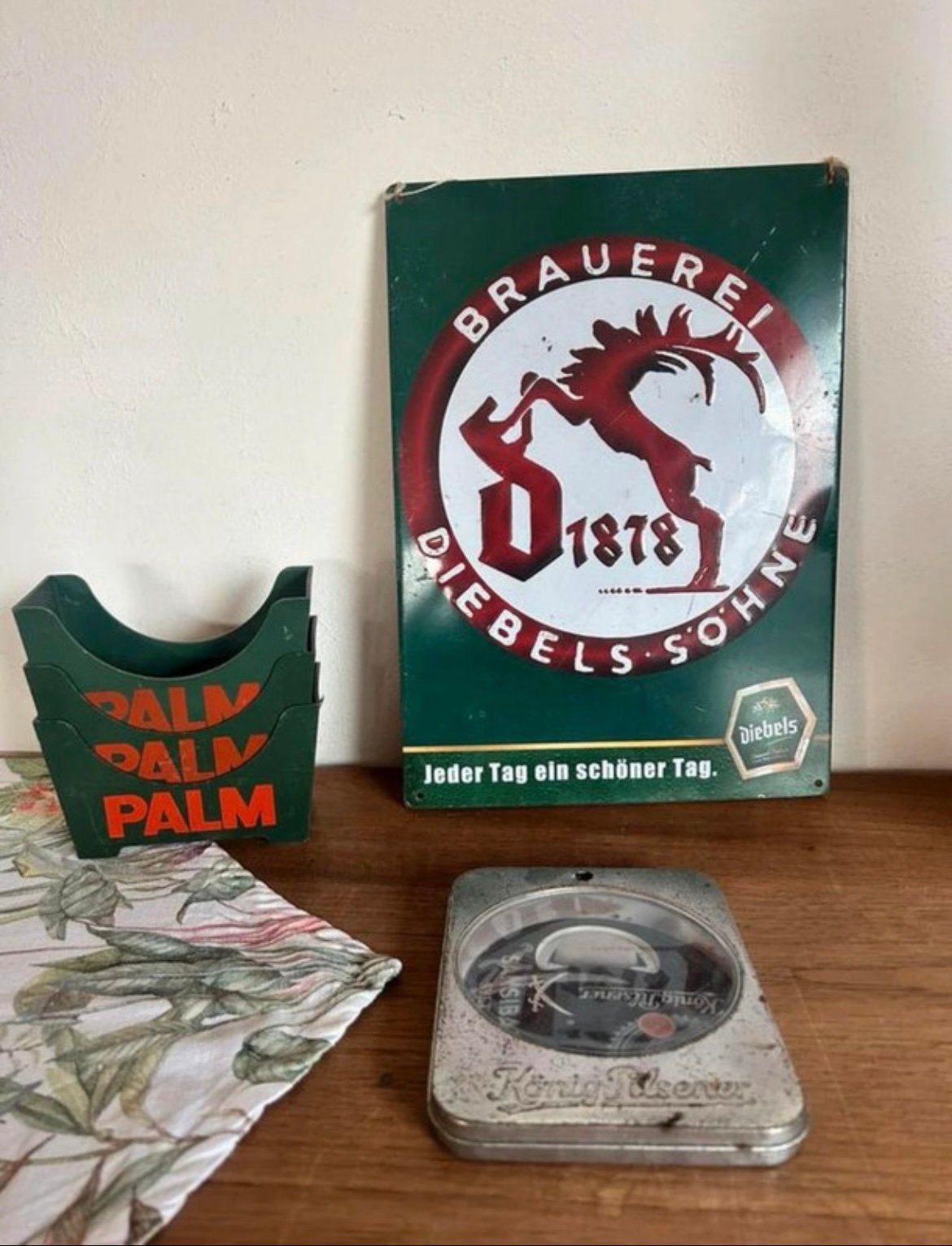 Vintage bier reclame – Diebels, Palm, König Pilsener, Ophalen of Verzenden, Zo goed als nieuw, Palm