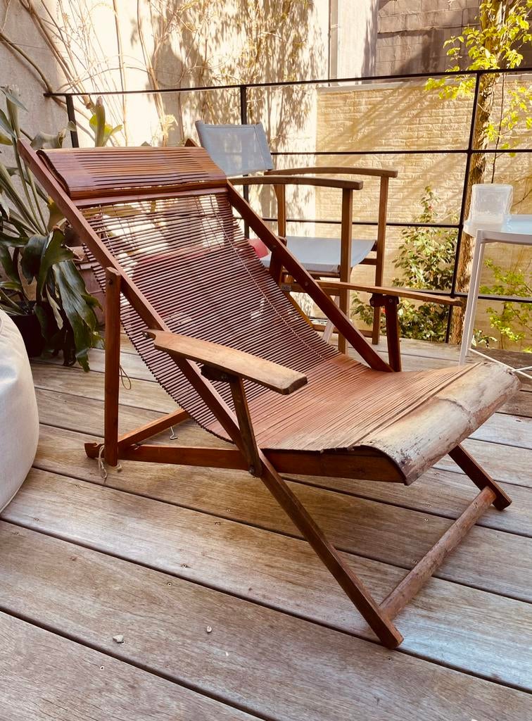 Vintage terrasstoel, Tuin en Terras, Ophalen, Gebruikt, Hout, Inklapbaar