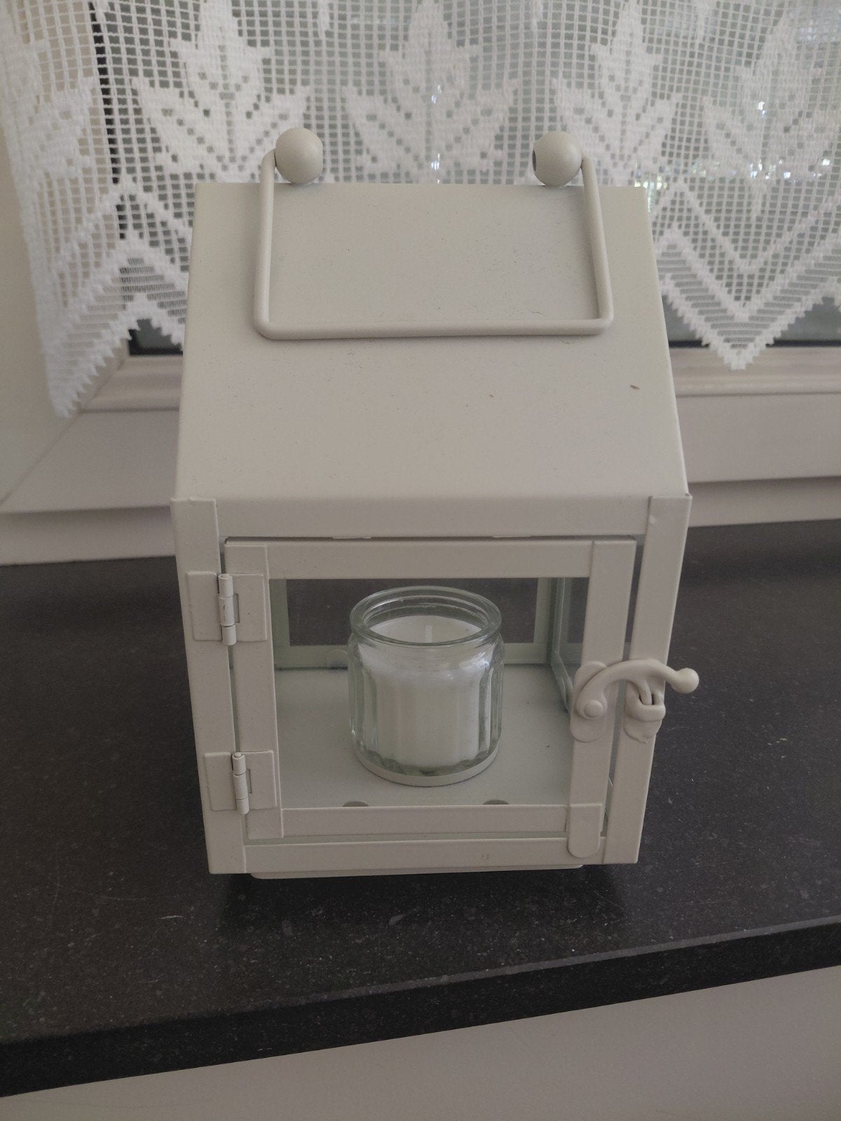 deco huisje met kaars, Ophalen, Beige, Zo goed als nieuw, Metaal