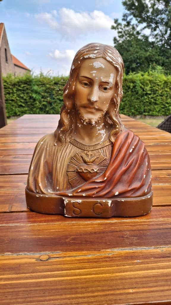 vintage beeld van Jezus - Heilig Hart van Jezus, Antiek en Kunst, Ophalen