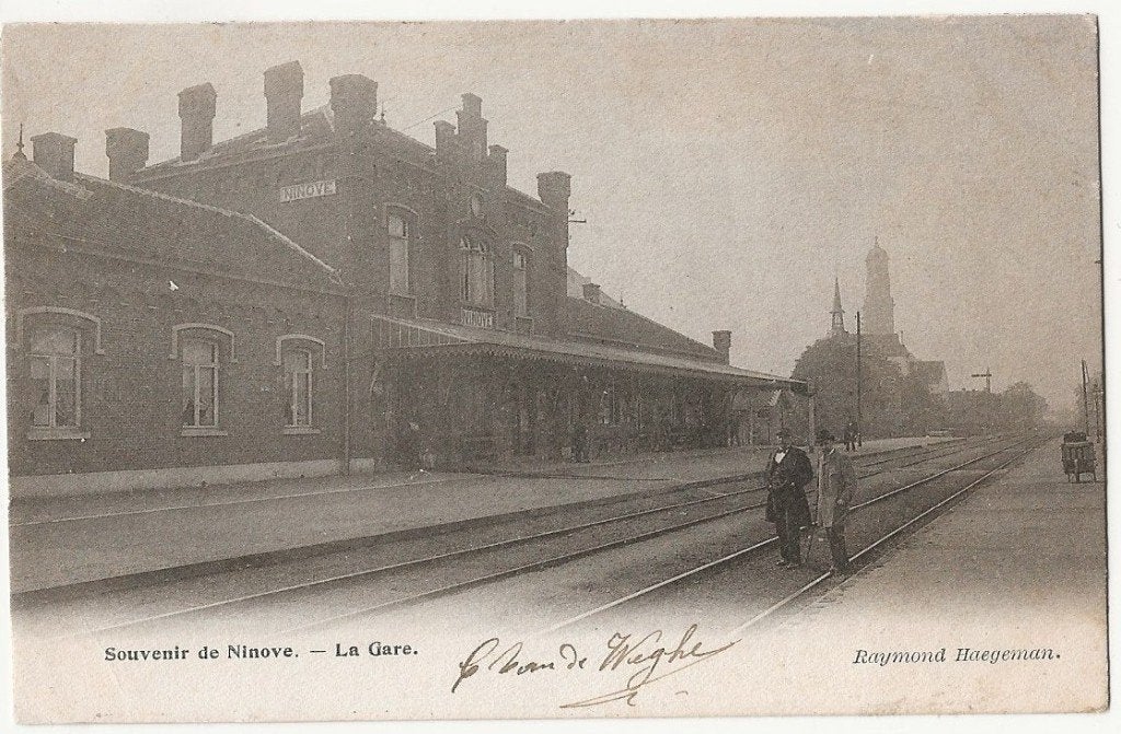 ninove 1904 postkaart station gare ed. raymond haegeman, Ophalen of Verzenden, Voor 1920, Gelopen, Oost-Vlaanderen
