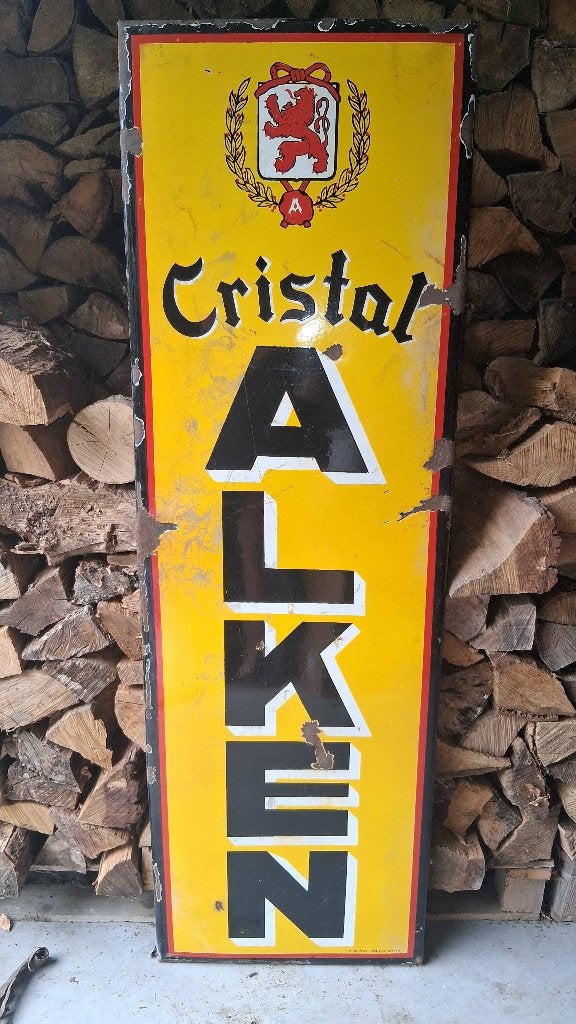 Ancienne plaque émaillée CRISTAL ALKEN, Enlèvement