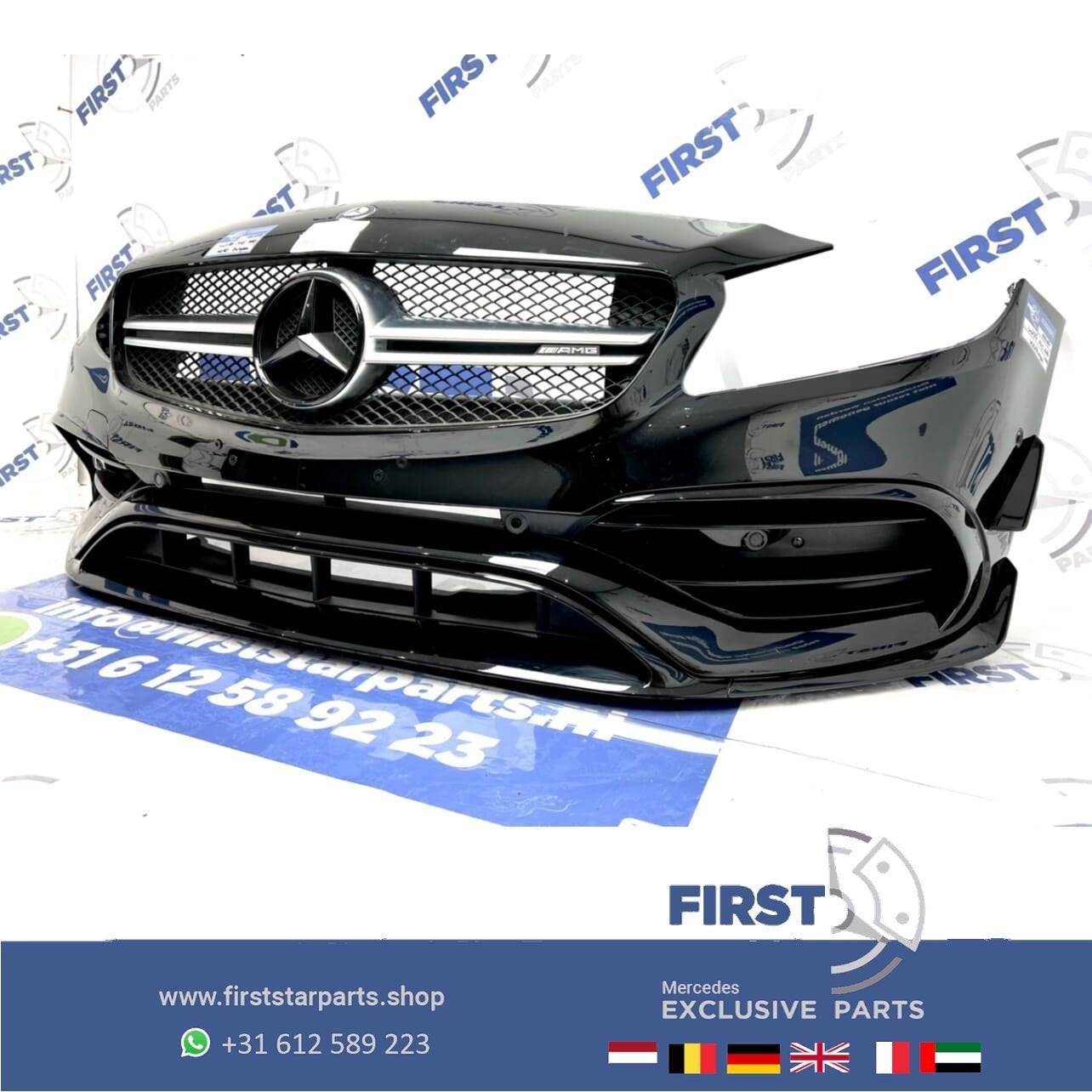 W176 FACELIFT A 45 KLASSE 2018 A45 AMG AERO VOORBUMPER ZWART, Gebruikt, -, Voor, Ophalen of Verzenden