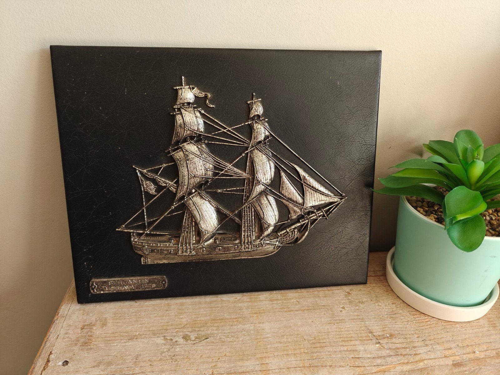 vintage muurdecoratie met label, zie foto's, Ophalen of Verzenden
