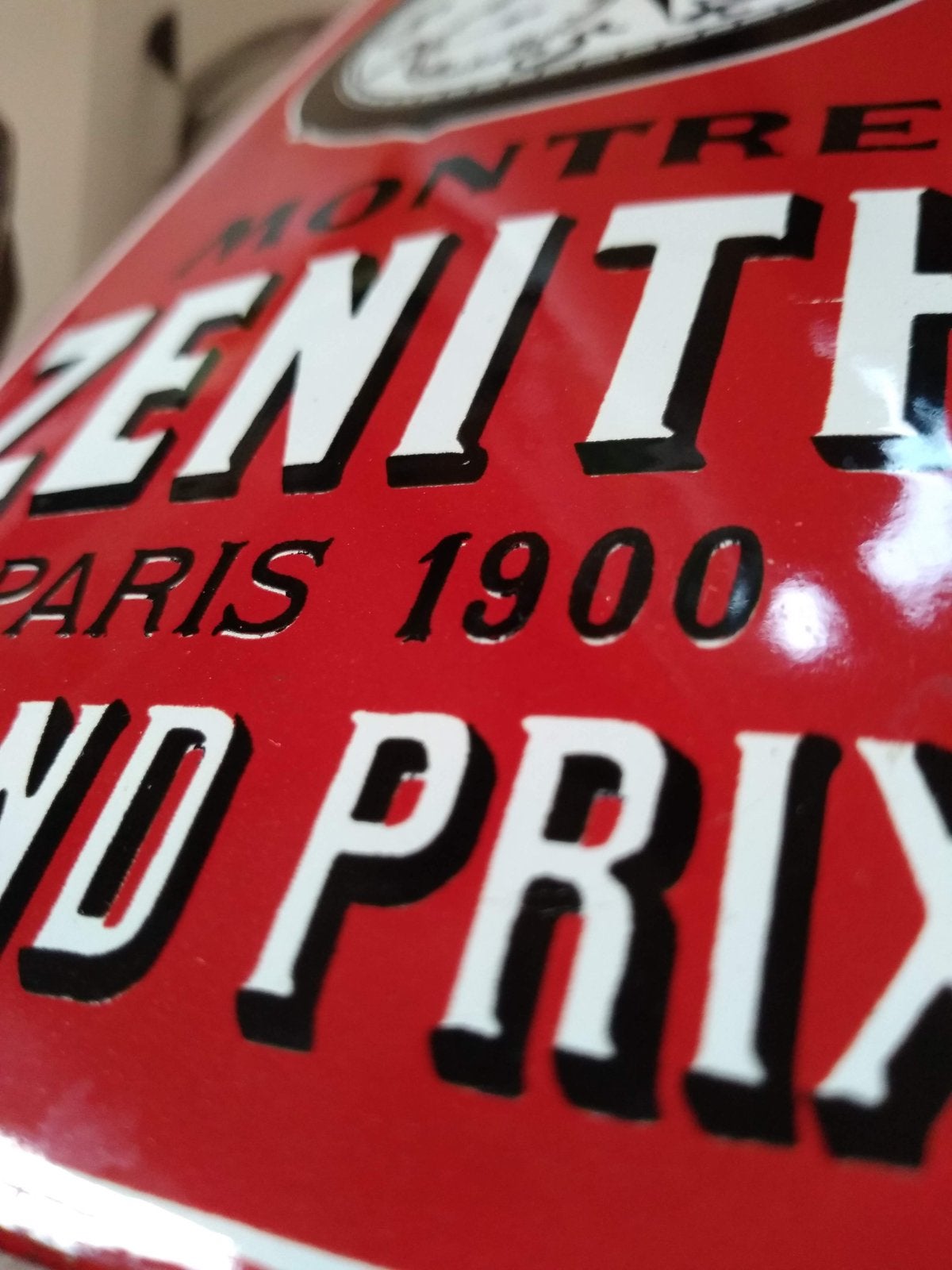 Emaille ZENITH “Grand Prix” 1900 (Suise), Verzamelen, Ophalen of Verzenden, Gebruikt, Reclamebord
