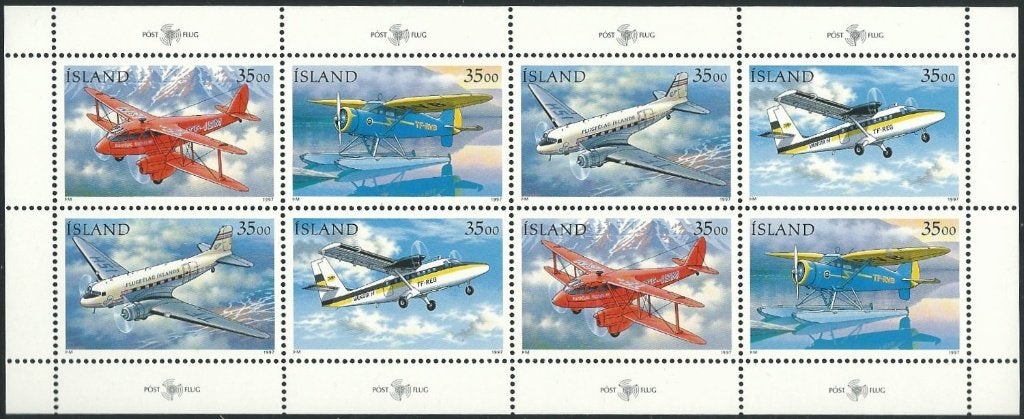 ISLANDE 1997, bloc-feuillet « Avions postaux », Michel : 866, Envoi, Non oblitéré, Avions