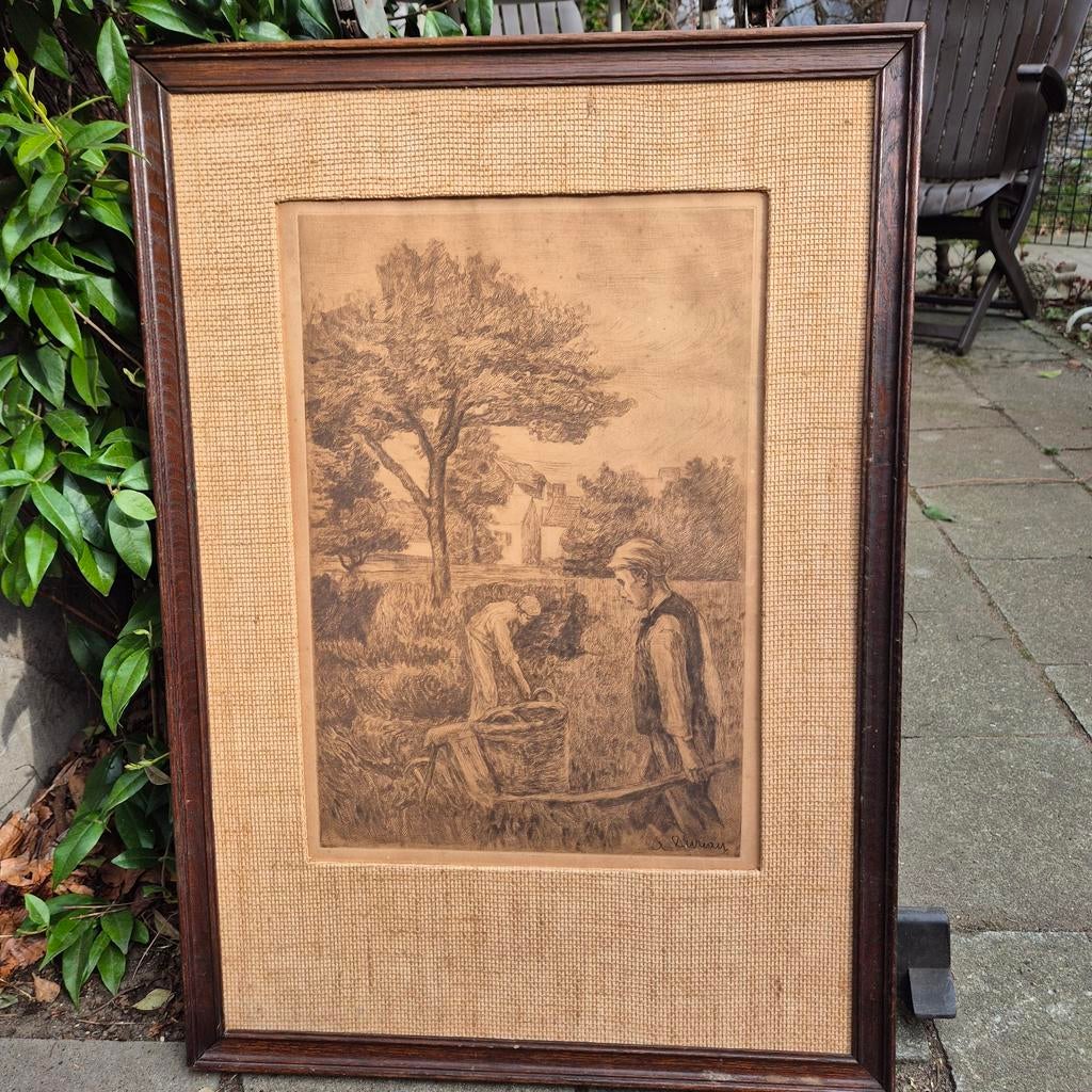 Alfred Duriau, gravure « Les jardiniers », comice agricole d, Enlèvement, Eau-forte