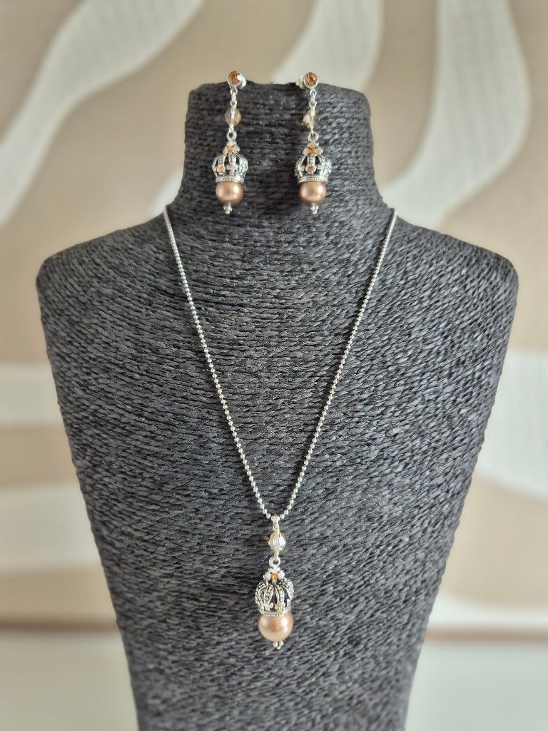 Sieradenset - Champagne Parel & Swarovski, Met kristal, Hangers, Beige, Nieuw