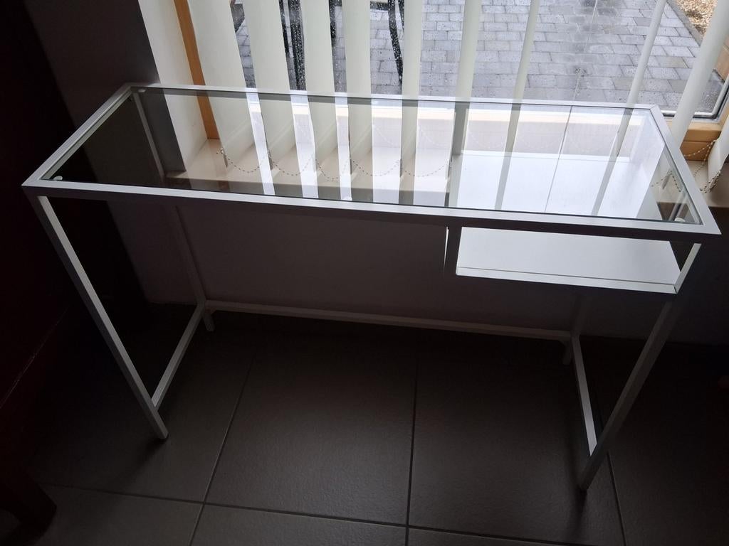 Table  ordinateur verre/ métal blanc, Verre