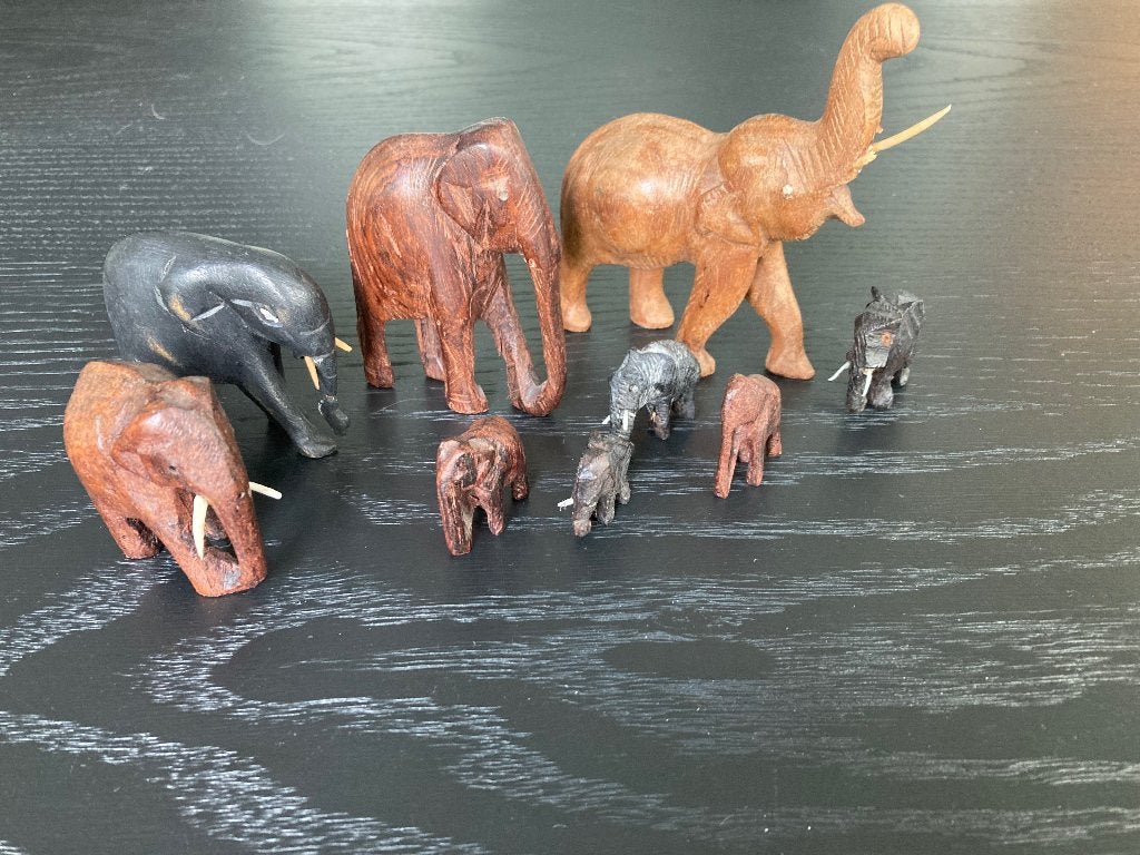 Olifanten hout set negen stuks, Collections, Collections Animaux, Enlèvement ou Envoi