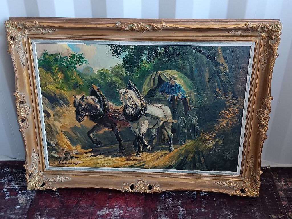 Prachtig schilderij op canvas van paarden, Ophalen, Handgeschilderd, Dieren, Doek