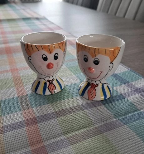 Set van 2 eierdopjes, Maison & Meubles, Enlèvement ou Envoi, Vintage, Comme neuf, Céramique