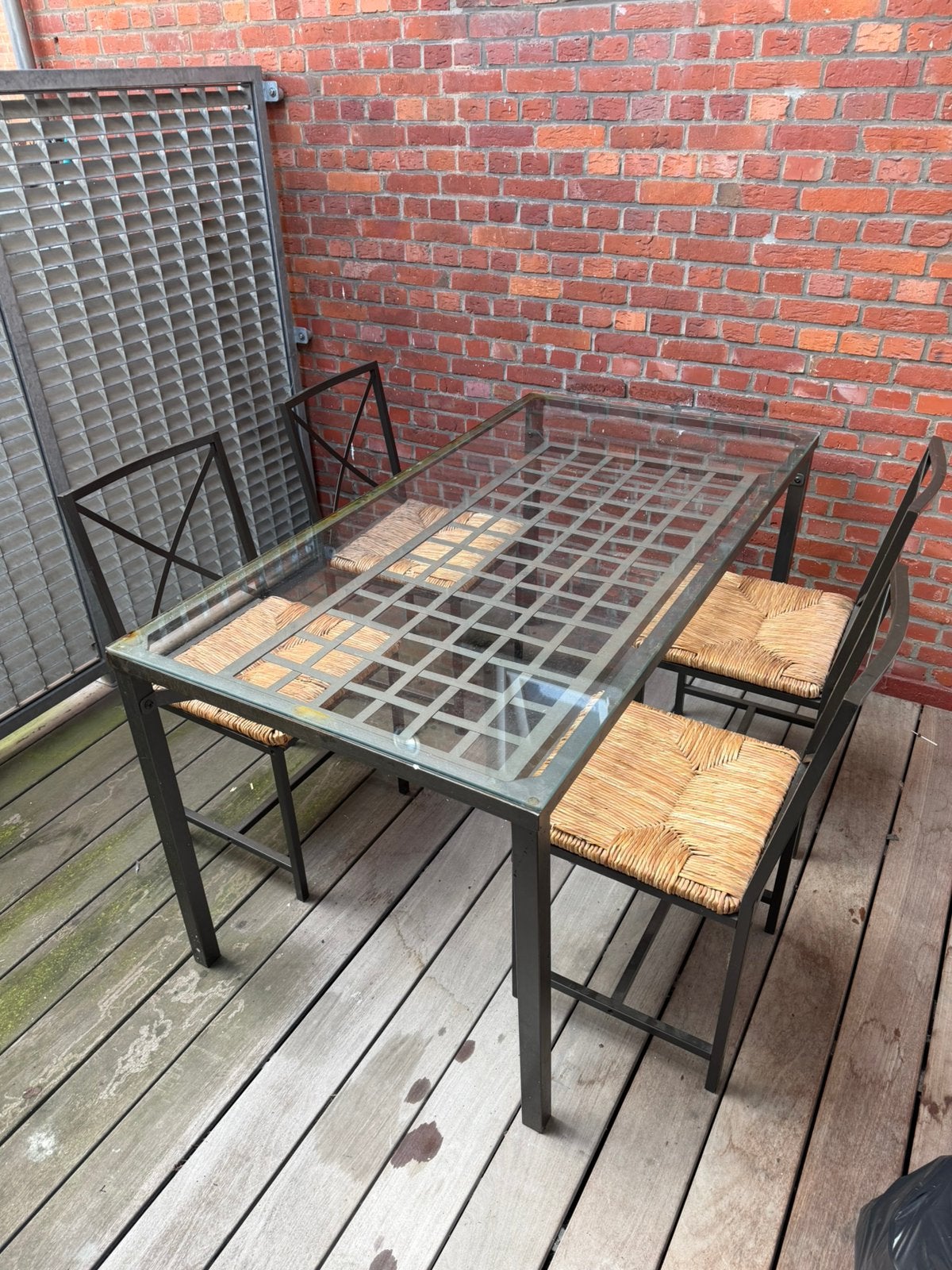 Ijzeren tafel + 4 stoelen, Quatre personnes, 150 à 200 cm, Verre, 100 à 150 cm