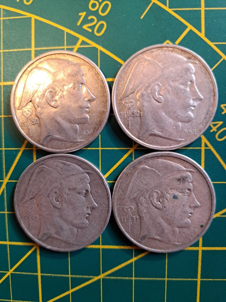 4 munten van 50 Belgische frank, type Mercure, Postzegels en Munten, Ophalen of Verzenden, Zilver, Zilver