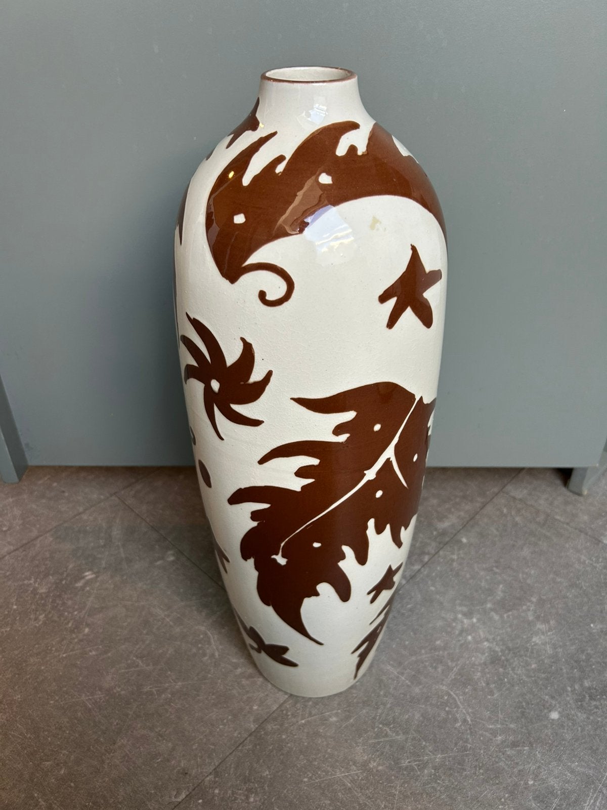 Magnifique grand vase d'art – Décor floral & abstrait, Ophalen of Verzenden