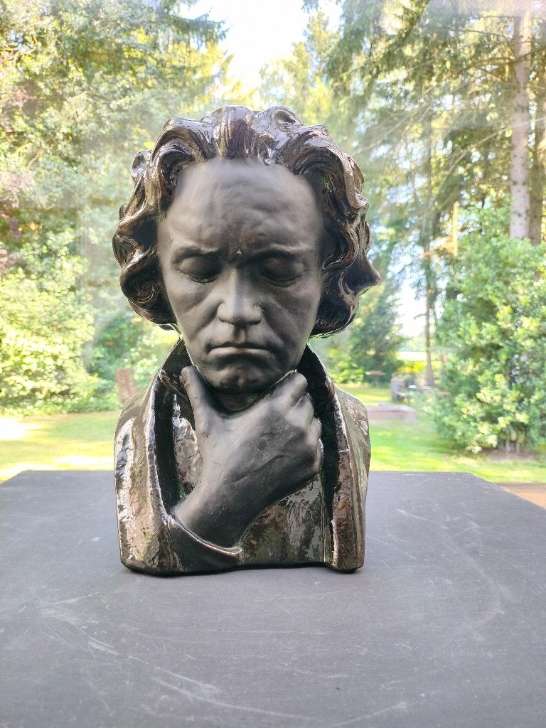Buste Ludwig von Beethoven. Blinkend & mat geschilderd. 35cm, Antiek en Kunst, Kunst | Beelden en Houtsnijwerken, Buste, Gips