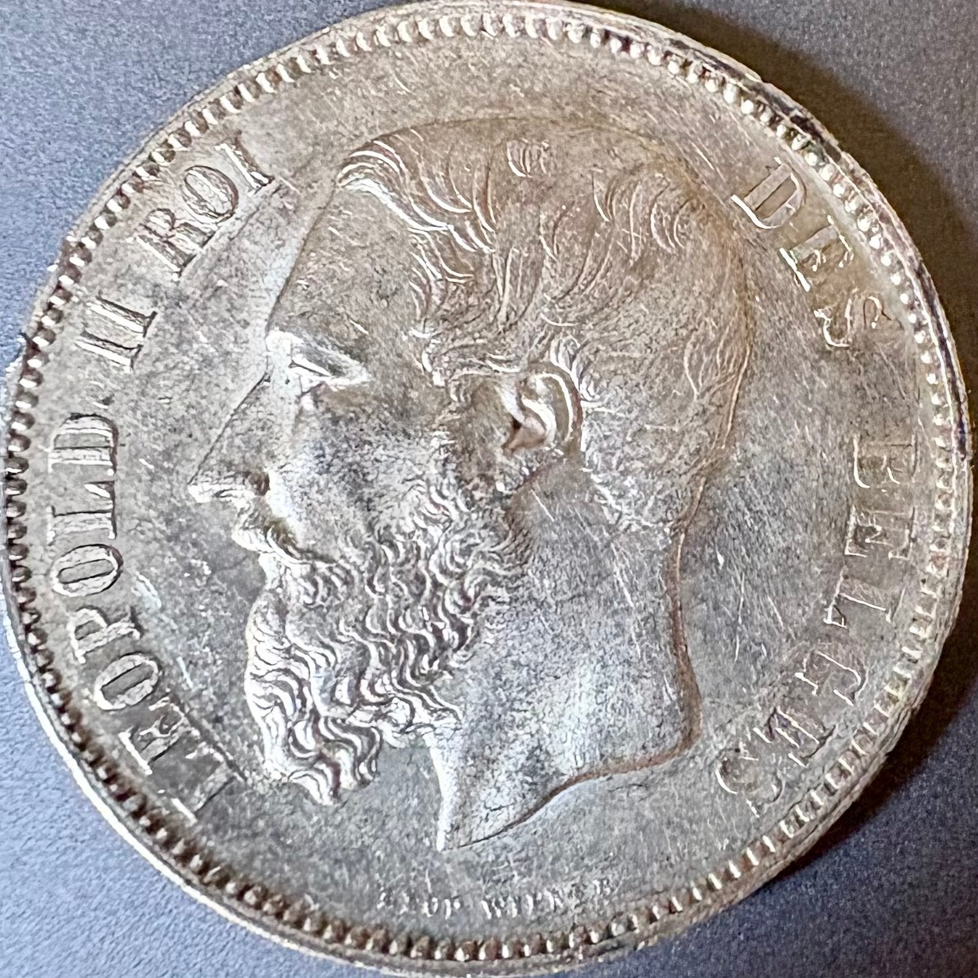 Zilveren - 5 Francs - Portret vorst Leopold II - 1875, Postzegels en Munten, Zilver, Ophalen of Verzenden, Losse munt, Zilver