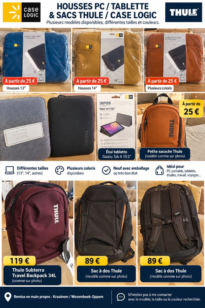 HOUSSES PC / TABLETTE CASE LOGIC & SACS THULE – àpd 15 €, Enlèvement, Neuf, Case Logic