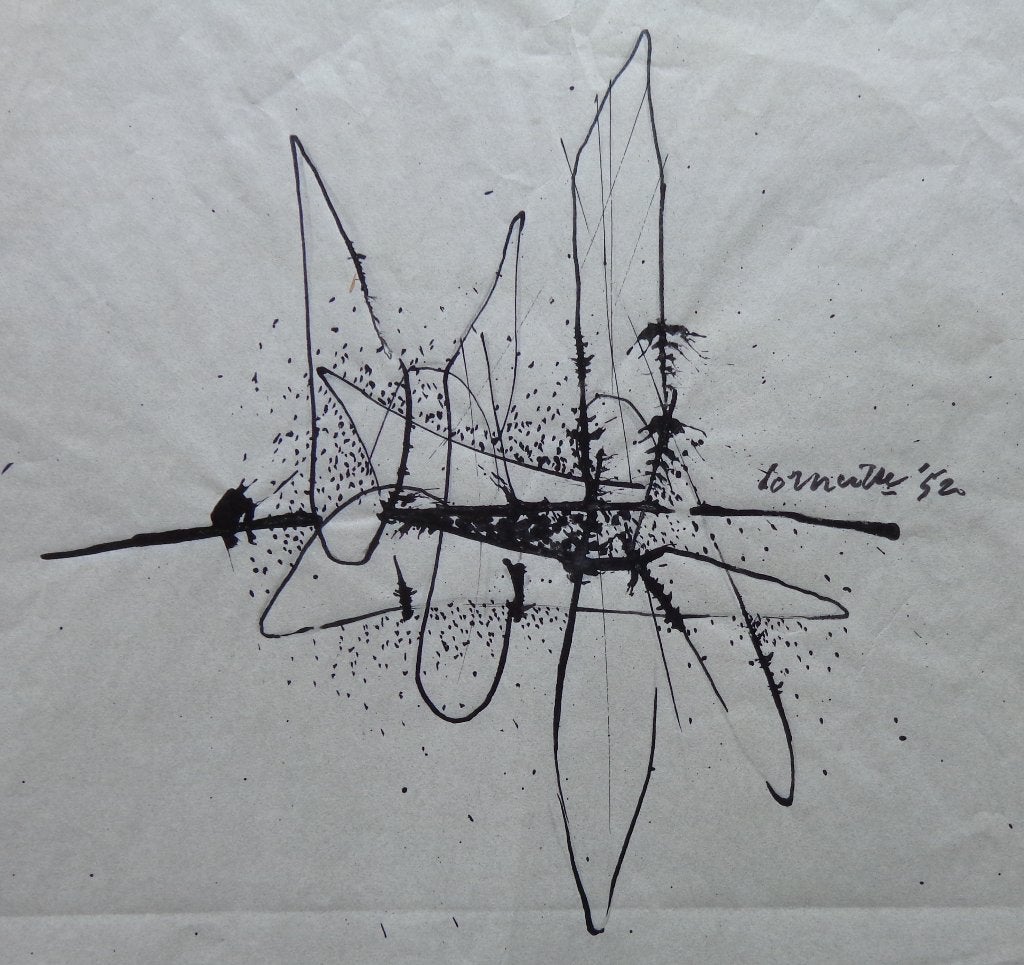 CORNEILLE / ABSTRACTIE / ORIGINEEL WERK / 23x25cm / SIG 1952, Abstrait, Papier/carton, Technique mixte, Enlèvement ou Envoi