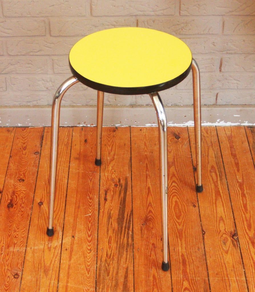 Vintage Formica Krukjes / Geel Hagelwit Grijs & Bruin / 60's, Ophalen of Verzenden, Zo goed als nieuw