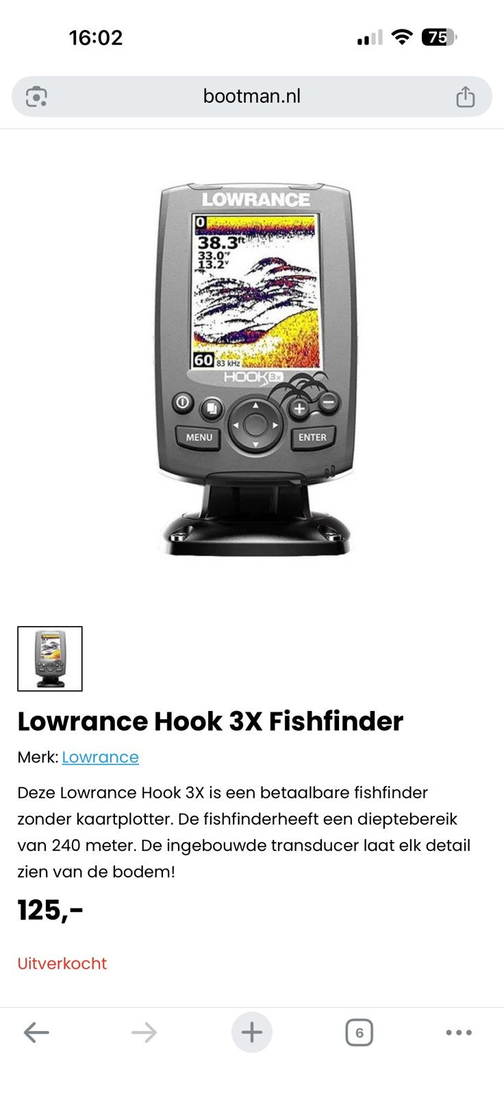 Lowrance Hook 3X Fishfinder + Transducer | Zeer nette staat, Watersport en Boten, Ophalen of Verzenden, Zo goed als nieuw