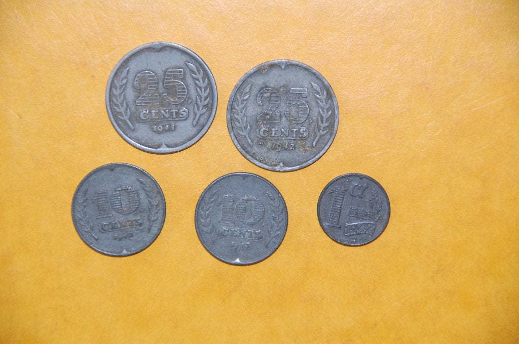 PAYS-BAS : 5 pièces différentes sous l'occupation allemande, Envoi, 25 centimes, Série