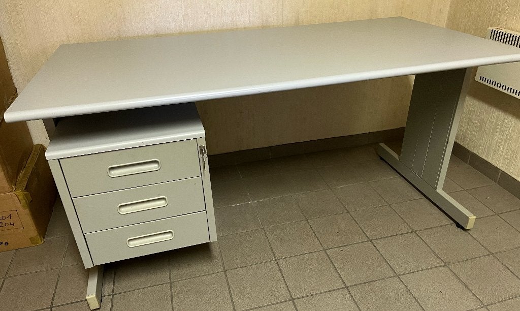 Metalen Bureau met ladenblok, Huis en Inrichting, Ophalen, Met lades, 154 cm, Zo goed als nieuw