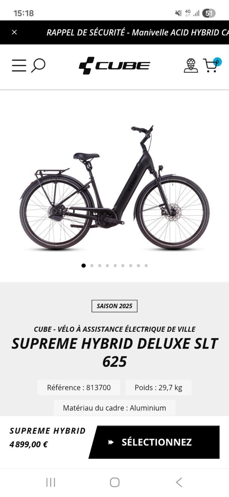 vélo cube supreme hybrid deluxe slt 625 éléctrique, Vélos & Vélomoteurs, Enlèvement ou Envoi, Cube