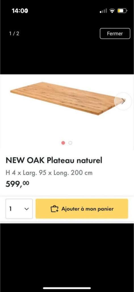 Table neuve bois chêne pieds offerts, Antiquités & Art, Enlèvement