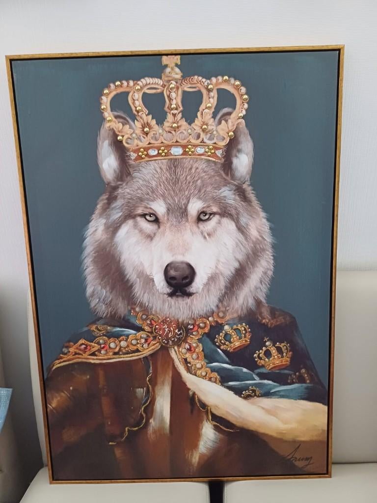 olieverfschilderij genaamd koning van de husky's, Antiek en Kunst, Kunst | Schilderijen | Modern, Ophalen