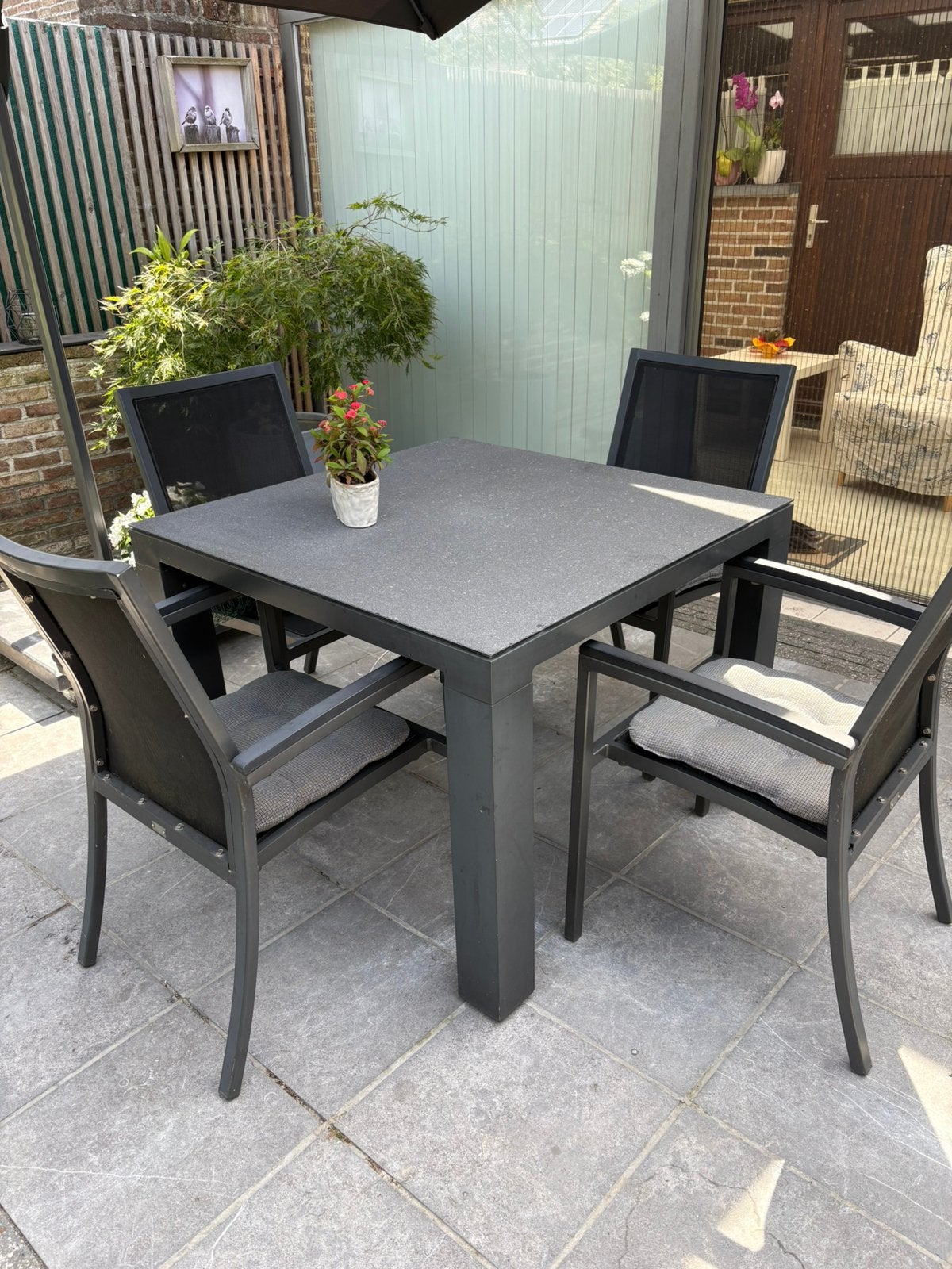 Tadel + 4 stoelen met kussens., Ophalen, Gebruikt, Tuinset, Eettafel