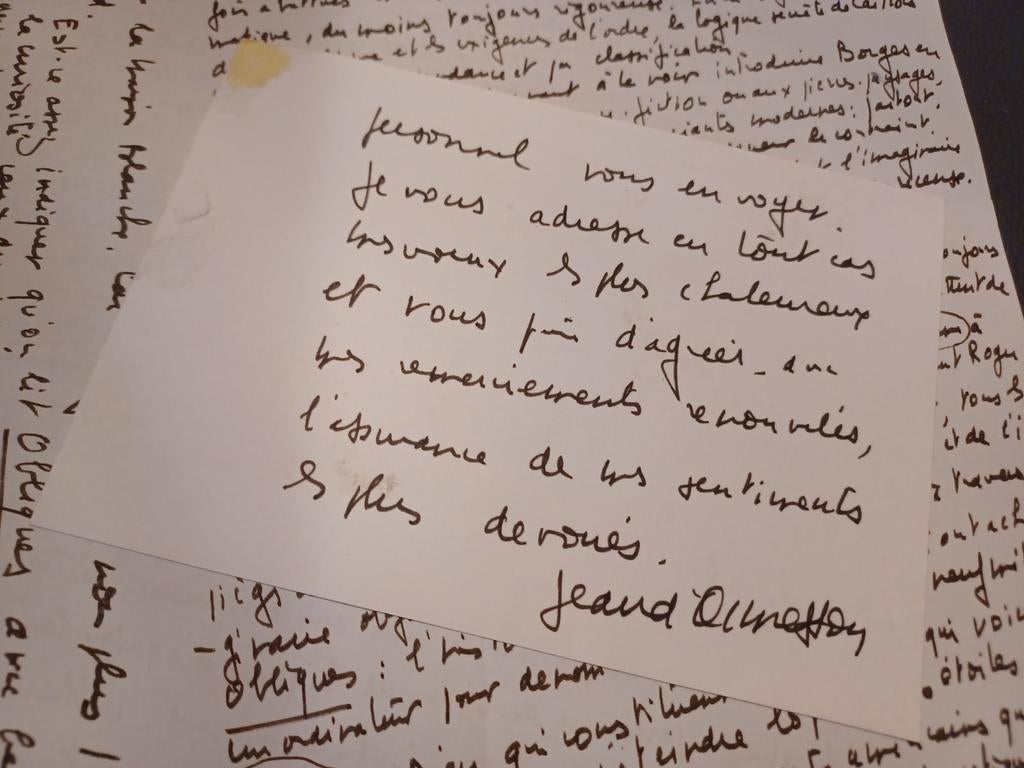 Handtekening en handgeschreven brief van Jean D'Ormesson, Ophalen of Verzenden, Gebruikt, Overige typen, Gesigneerd
