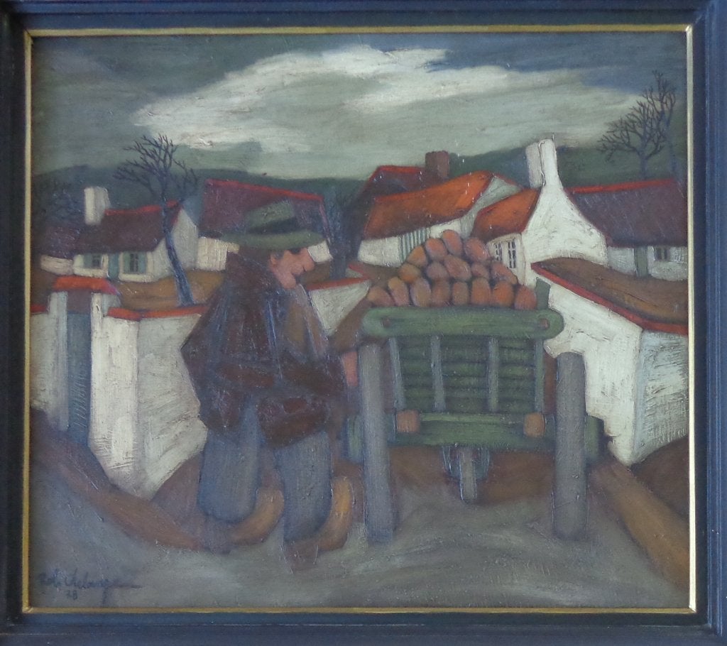 ROB DELANGE / HERFSTDRUKTE / OLIEVERF DOEK / 88x98cm / KADER, Antiquités & Art, Enlèvement, Paysage urbain / rural, Toile, Signé