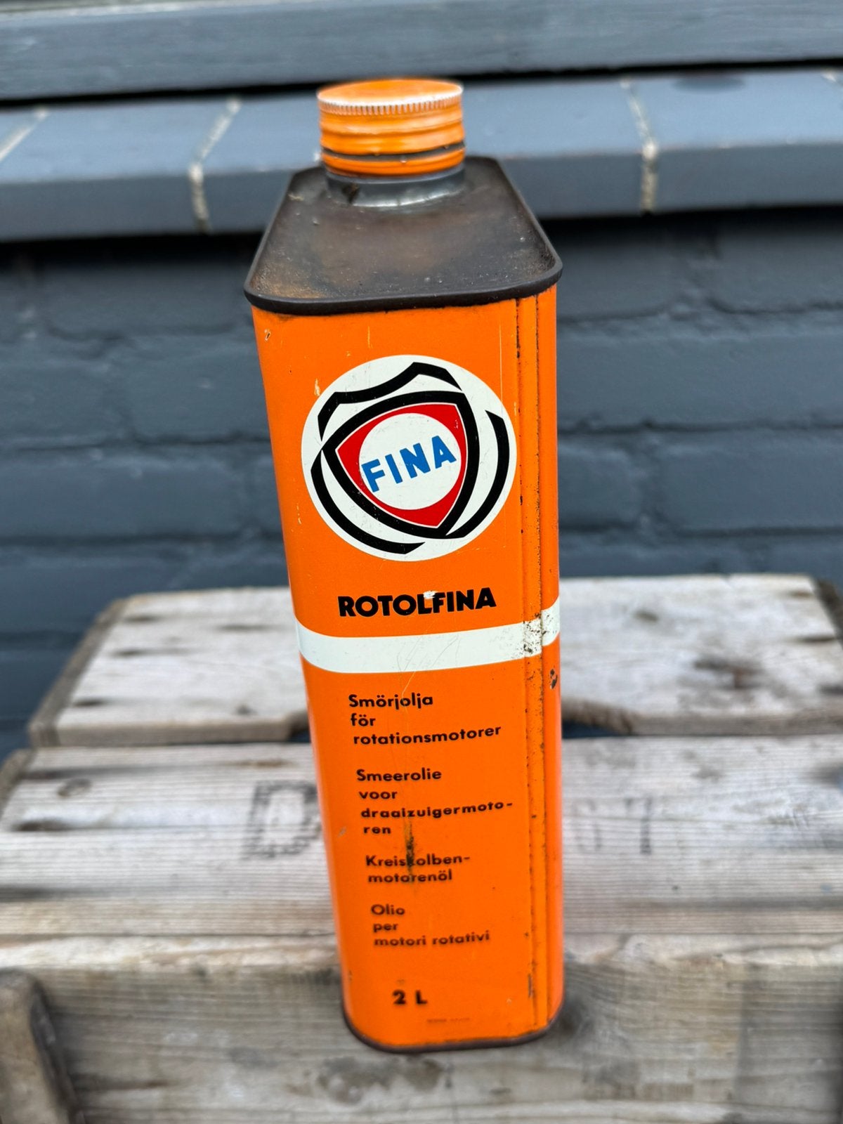 FINA zeldzaam 2 liter olie blik, Verzamelen, Gebruikt, ., ., .