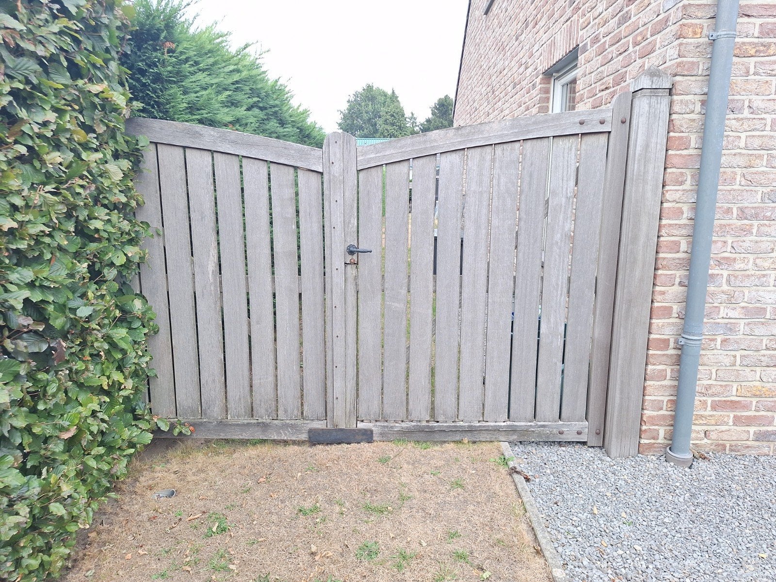 dubbele tuinpoort Bankirai, Jardin & Terrasse, 200 cm ou plus, Portail battant, Utilisé, Bois