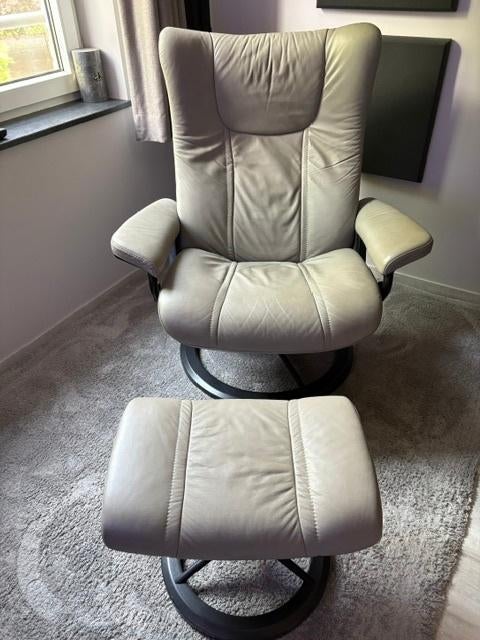 Stressless Wing Signature stoel (Large) Paloma lichtgrijs, Ophalen, Gebruikt, Leer