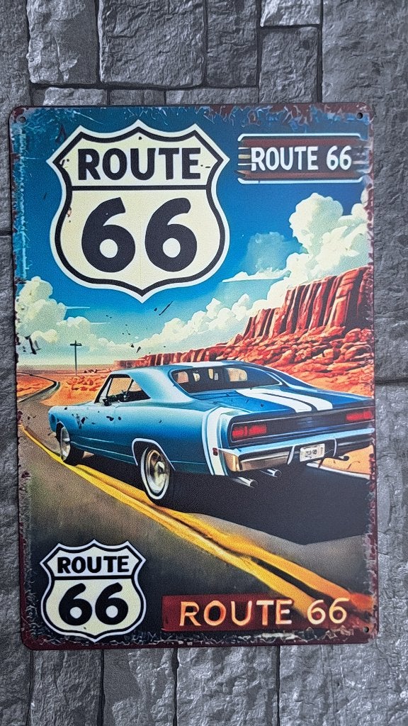 plaque métal de décoration ROUTE 66, Neuf, 30 cm, Autres styles, Enlèvement ou Envoi