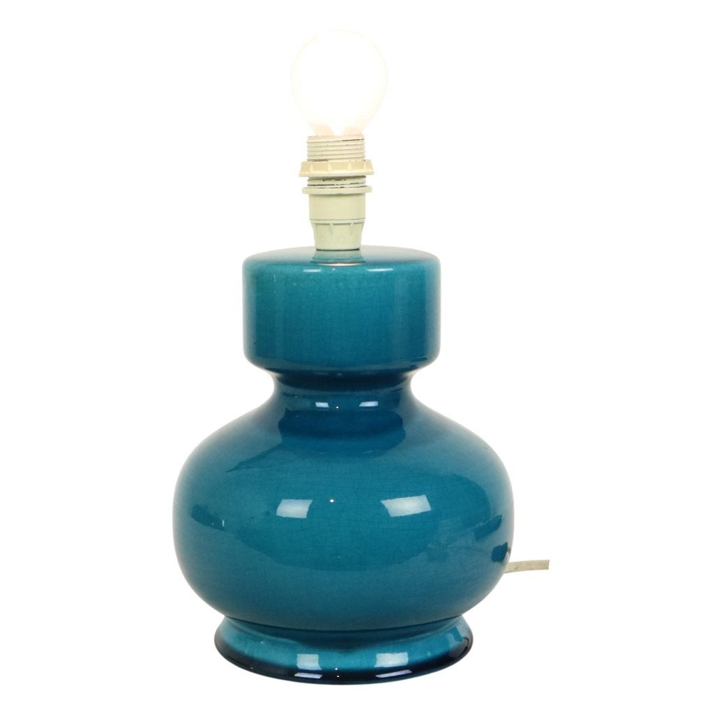Italiaanse Ronde Blauwe Keramische Lamp Craquelé 24cm, Ophalen of Verzenden