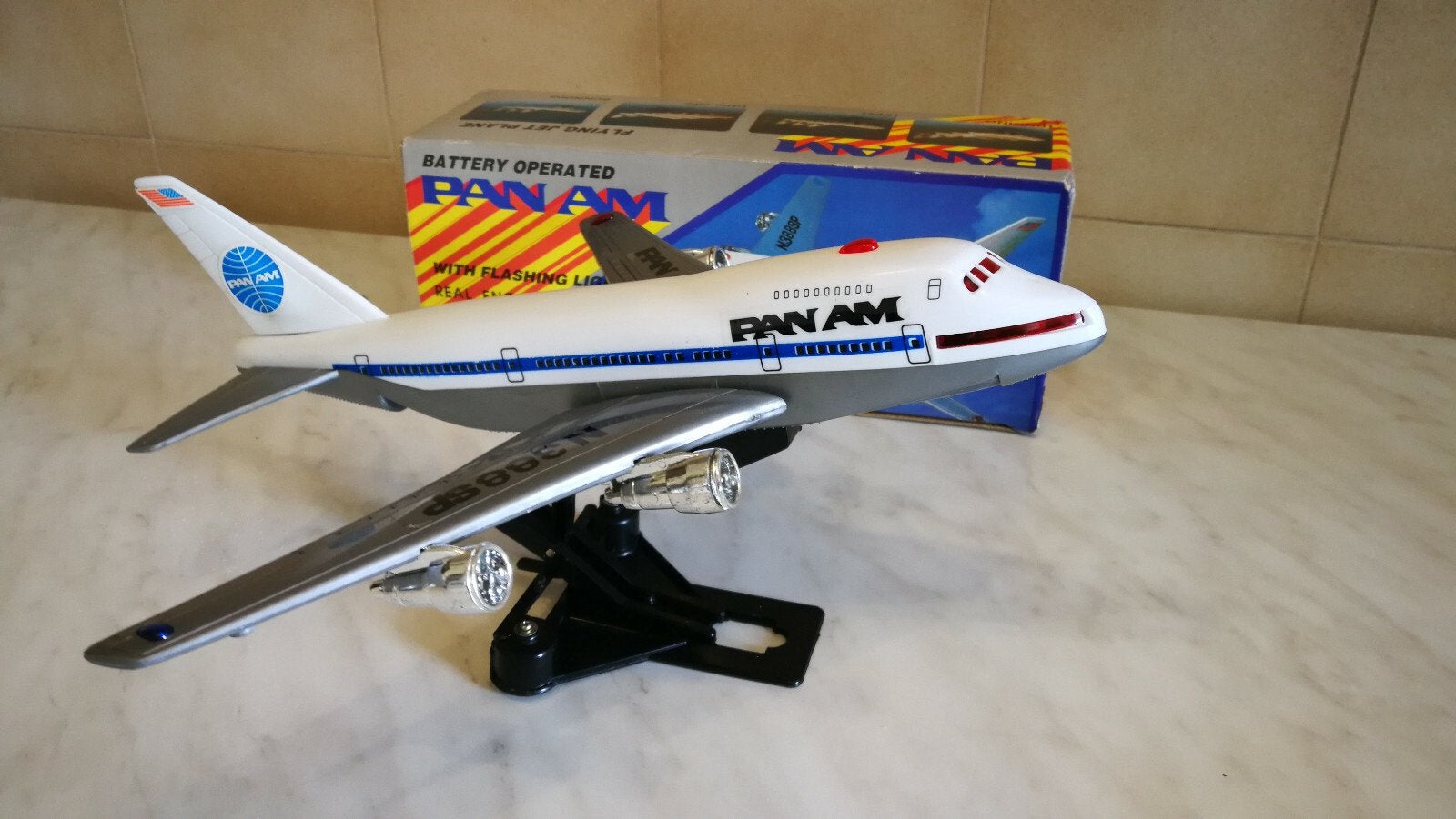 Avion jouet vintage Pan Am Boeing 747SP état de marche 1980, Enlèvement ou Envoi, Comme neuf, Avion