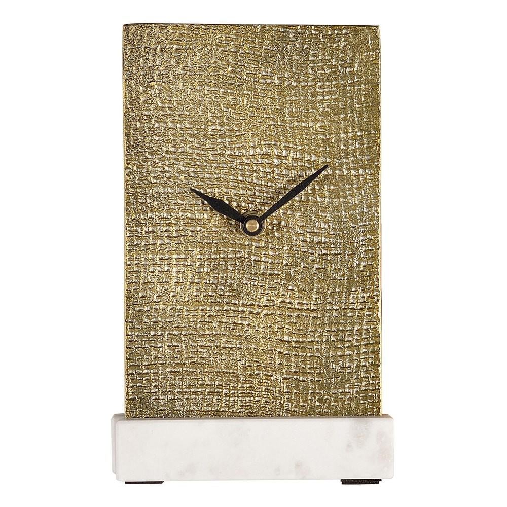 Nieuwe tafelklok alu goud op wit marmeren voet - desk clock, Huis en Inrichting, Ophalen of Verzenden, Nieuw, Analoog, Wekker of Tafelklok