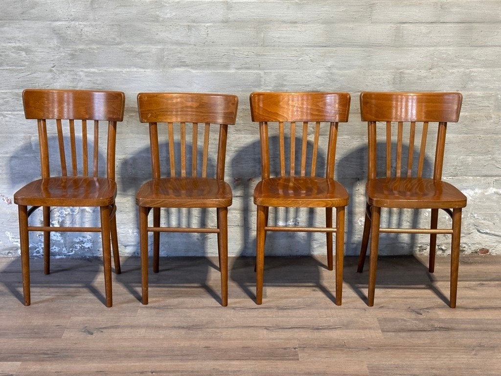 4 oude cafestoelen met spijltjes / prijs per stuk, Bruin, ., Ophalen of Verzenden, Vier