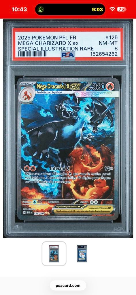 Pokémon Mega Charizard Card X EX Zeldzame illustratie PSA 8, Ophalen, Zo goed als nieuw