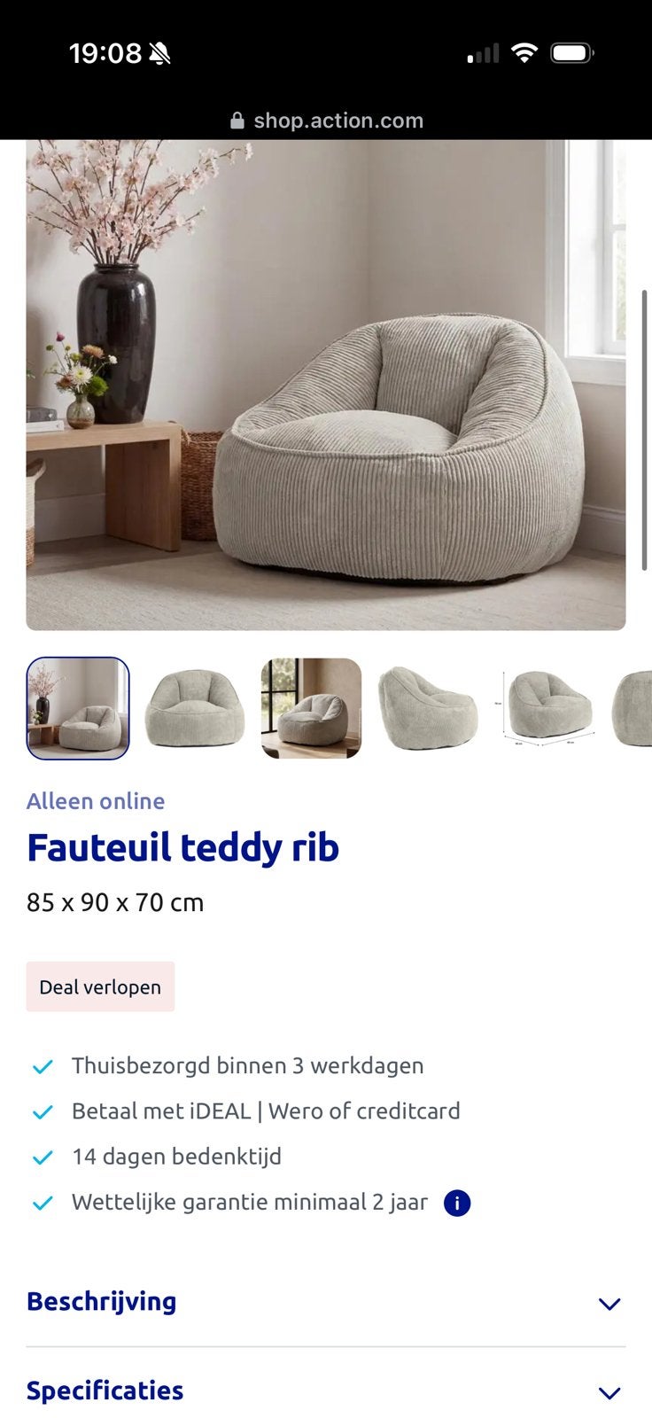 GEZOCHT teddy rib fauteuil van de Action, Maison & Meubles, Sièges-poires, Enlèvement ou Envoi, Comme neuf, Siège-poire